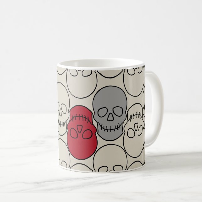 Taza De Café Calaveras - Blanco óseo y negro mural (Anverso derecho)