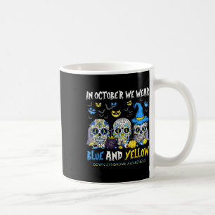Taza De Café Calaveras De Azúcar Halloween Azul Y Amarillo Abaj