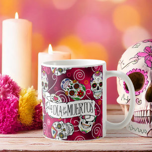 Taza De Café Calaveras de azúcar y Swirls Subió Red ID725
