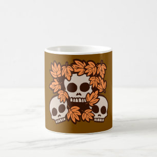 Taza De Café Calaveras de Otoño con Corona de Hojas de Otoño Di
