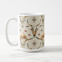 Taza De Café Calaveras de plumas nativas tribales de crema marr