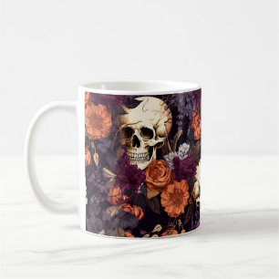 Taza De Café Calaveras góticas caen en Florals Halloween oscuro