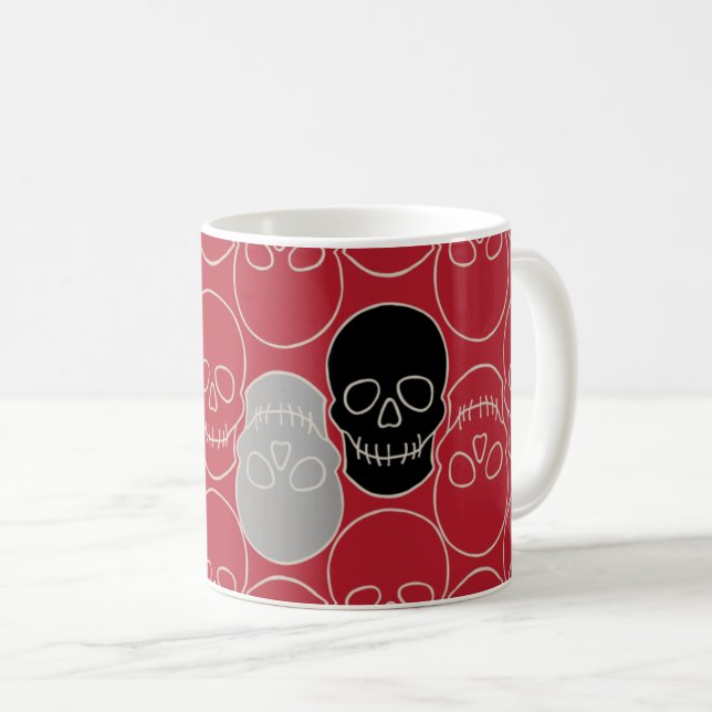 Taza De Café Calaveras - Rojo en sangre y blanco óseo (Anverso derecho)