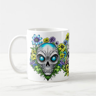 Taza De Café Calaveras y flores extraterrestre para extranjeros