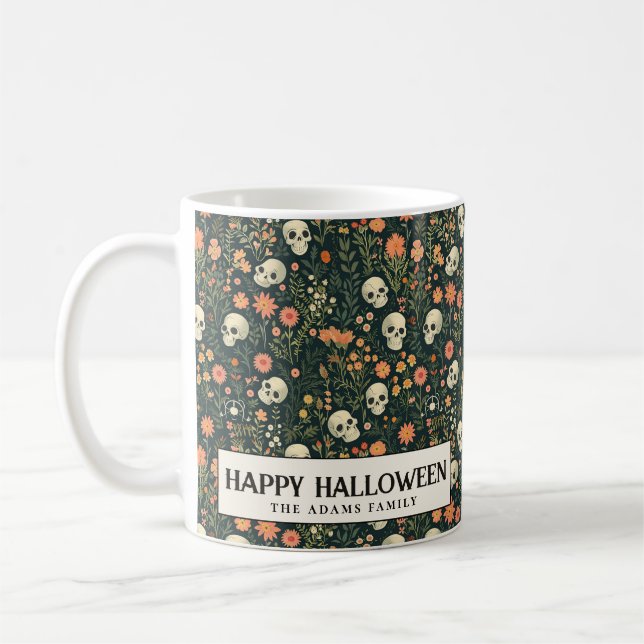 Taza De Café Calaveras y flores Halloween verde (Izquierda)