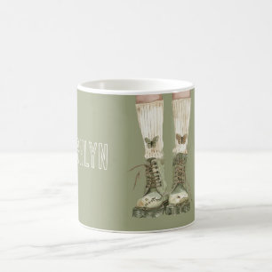 Taza De Café Calcetines Mariposa Botas Verdes