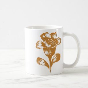 Taza De Café Calcomanía de linóleo botánico vintage en mostaza