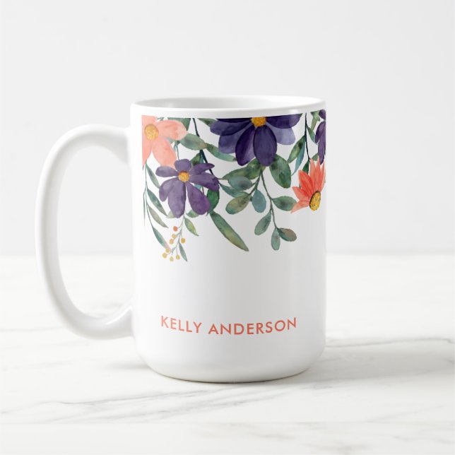 Taza De Café Calcomanía Monogramada con Patrón de Follaje Botán (Izquierda)