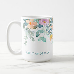 Taza De Café Calcomanía Tropical Femenina Floral Acuarela Moder