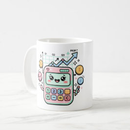 Taza De Café Calculadora Kawaii Pastel Finanzas Estudiante Pega