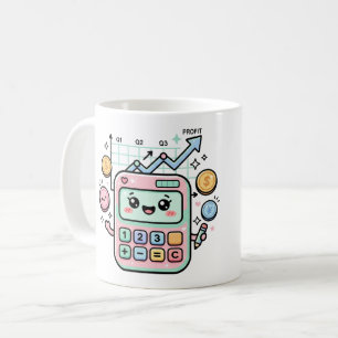 Taza De Café Calculadora Kawaii Pastel Finanzas Estudiante Pega