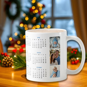 Taza De Café calendario 2026 collage de fotos azules tres fotos