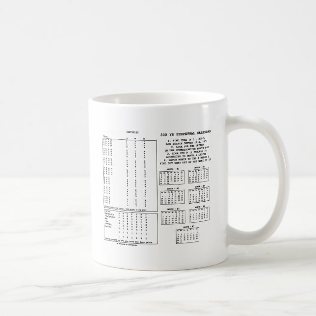 Taza De Café Calendario De 300 Años (Día De La Semana) (Derecha)