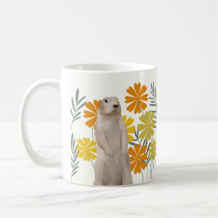 Taza De Café Cálido Groundhog Con Flores Alegres