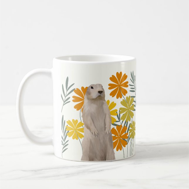 Taza De Café Cálido Groundhog Con Flores Alegres (Izquierda)