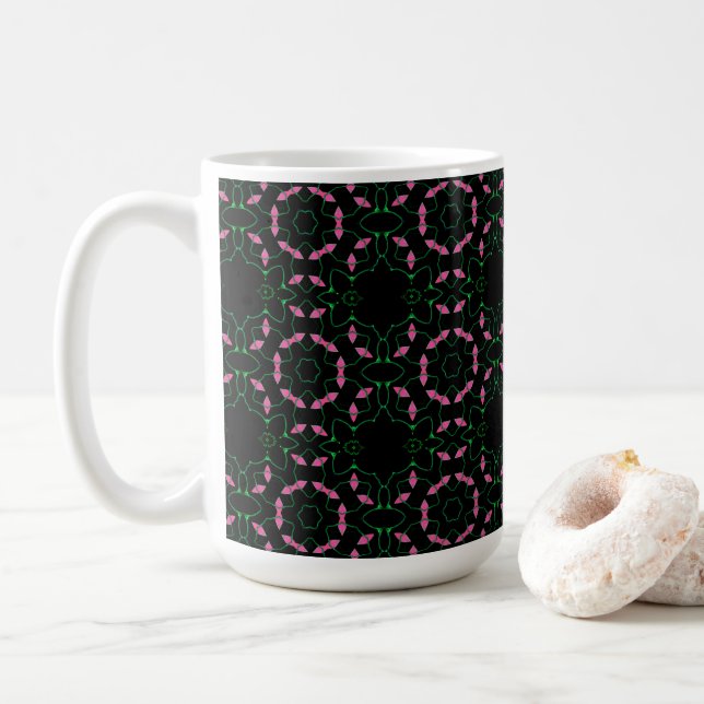 Taza De Café Calidoscopio de Esmeralda y Rosa (Con donut)