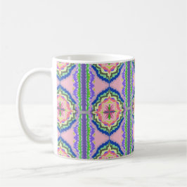 Taza De Café Calidoscopio Floral Vibrante: Mandala Rosa y Esmer