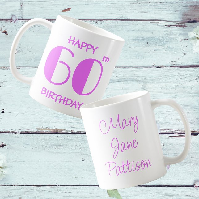 Taza De Café Caliente Rosa Caliente 60 Nacimiento Nombre (Front And Back)