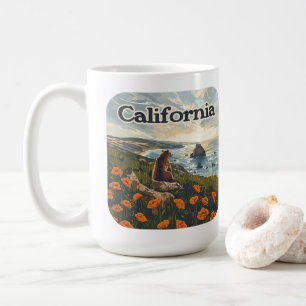 Taza De Café California Bear Poppies Flowers Coast Retro