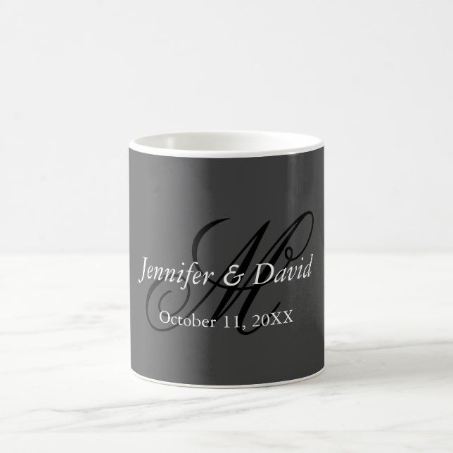 Taza De Café Caligrafía atractiva Boda de monograma gris (Centro)