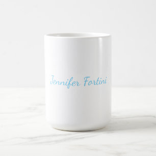 Taza De Café Caligrafía Elegante Azul y Blanco Plano Simple