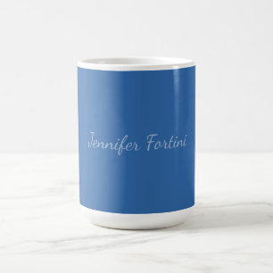 Taza De Café Caligrafía Elegante Azul y Blanco Simple