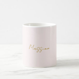 Taza De Café Caligrafía elegante de color dorado y pastel con n
