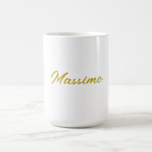 Taza De Café Caligrafía Elegante Dorado Blanco Sencillo Nombre 