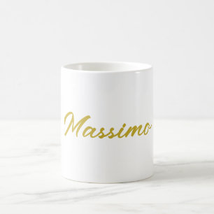 Taza De Café Caligrafía Elegante Oro Blanco Llano Simple Nombre