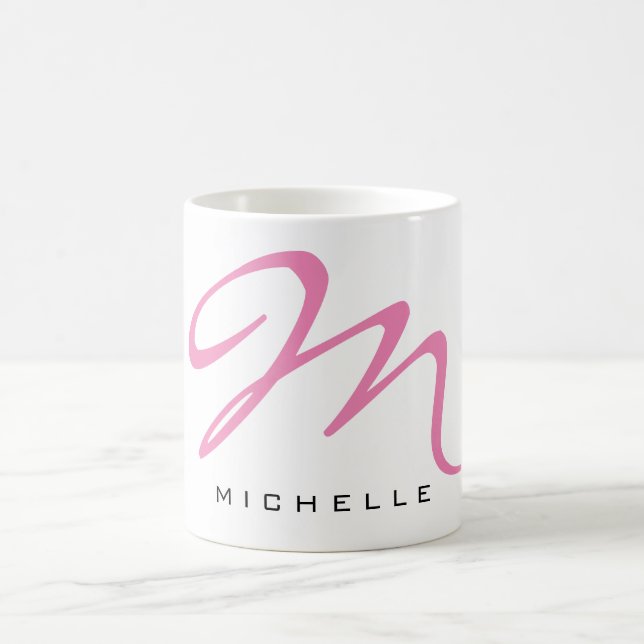 Taza De Café Caligrafía rosa monogramada Tu Nombre Café Mug (Centro)