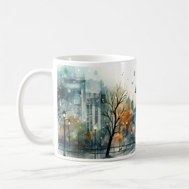 Taza De Café Calle, Ciudad, Linterna Y Lluvia (Izquierda)