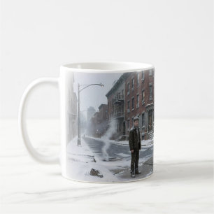 Taza De Café Calle de la ciudad nevada lucha familiar invierno 