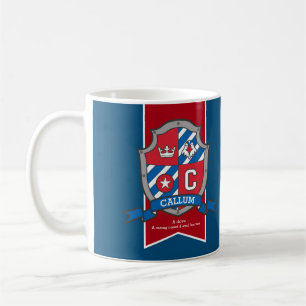 Taza De Café Callum knight shield nombre azul rojo significa mu