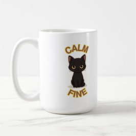 Taza De Café **Calm Fine Cat – Black & Gold Minimal Cat Art**