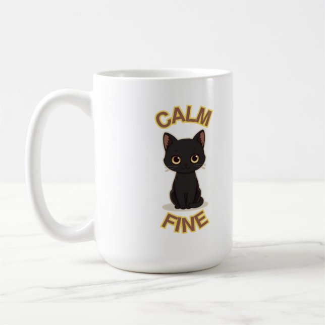 Taza De Café **Calm Fine Cat – Black & Gold Minimal Cat Art** (Izquierda)