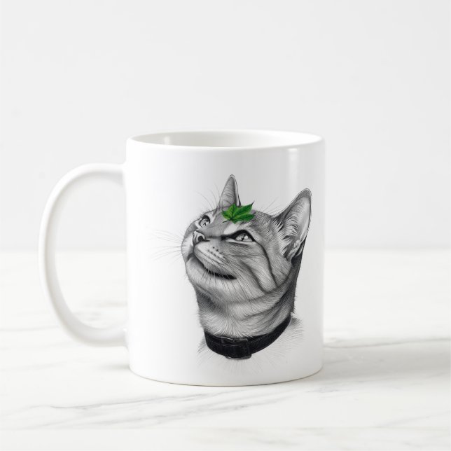 Taza De Café Calm White Minimal Cat Leaf Aesthetic Drawing pfp (Izquierda)