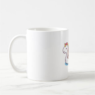 Taza De Café Calor De Leche En El Flotador De Piscina Unicornio