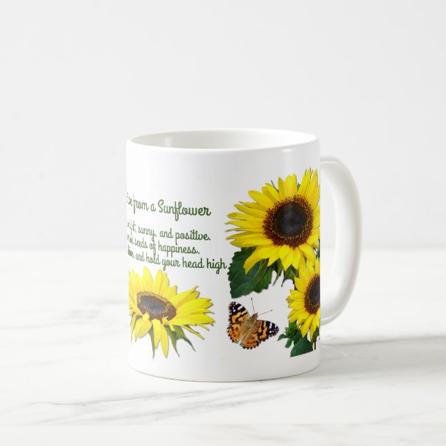 Taza De Café Cama de cotización Inspiradora Sunny Sunflower (Anverso derecho)