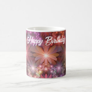 Taza De Café Cama De Flores Colorido Brillante Arte Fractal Abs