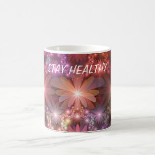 Taza De Café Cama De Flores Colorido Brillante Arte Fractal Abs