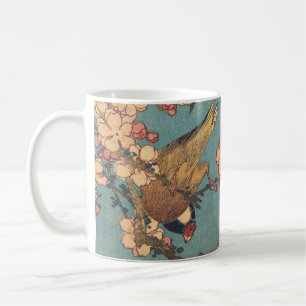 Taza De Café Camachuelo de Hokusai y Flor de Cerezo Ave Vintage