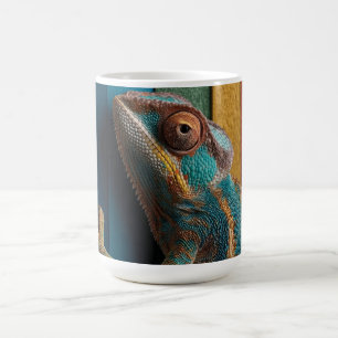 Taza De Café Camaleón Colorido sobre Fondo de Arcoíris