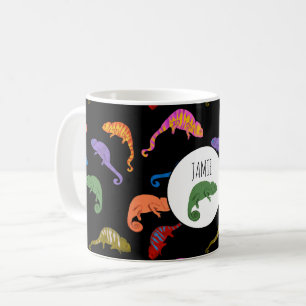 Taza De Café Camaleones Reptiles Coloridos Lagartos Nombre Niño