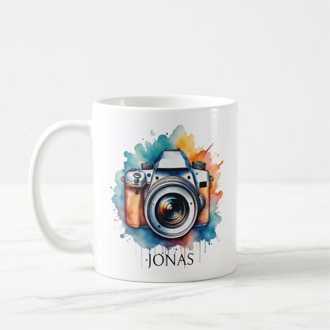 Taza De Café cámara acuarela arte fotógrafo personalizado (Izquierda)