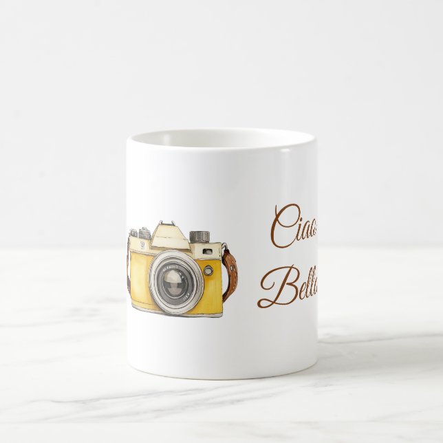 Taza De Café Cámara Amarillo Blanco Ciao Bella (Centro)