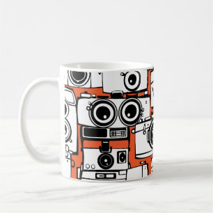 Taza De Café Cámaras de cine antiguas, patrón sin fisuras.