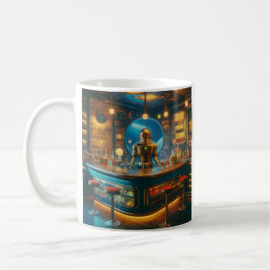 Taza De Café Camarero Robot en Bar de Buceo de la Era Espacial 