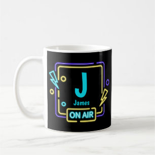 Taza De Café Cambia el nombre inicial azul amarillo al aire I J
