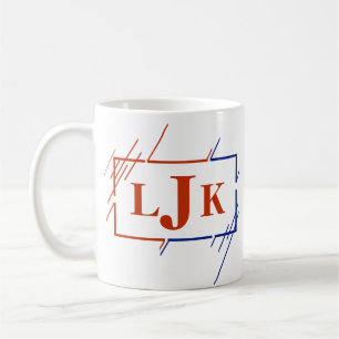 Taza De Café Cambiar el monograma inicial marrón azul Strokes I