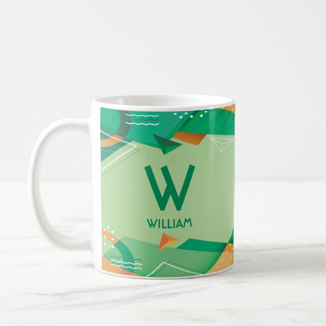 Taza De Café Cambiar el nombre inicial de adición verde geométr (Izquierda)
